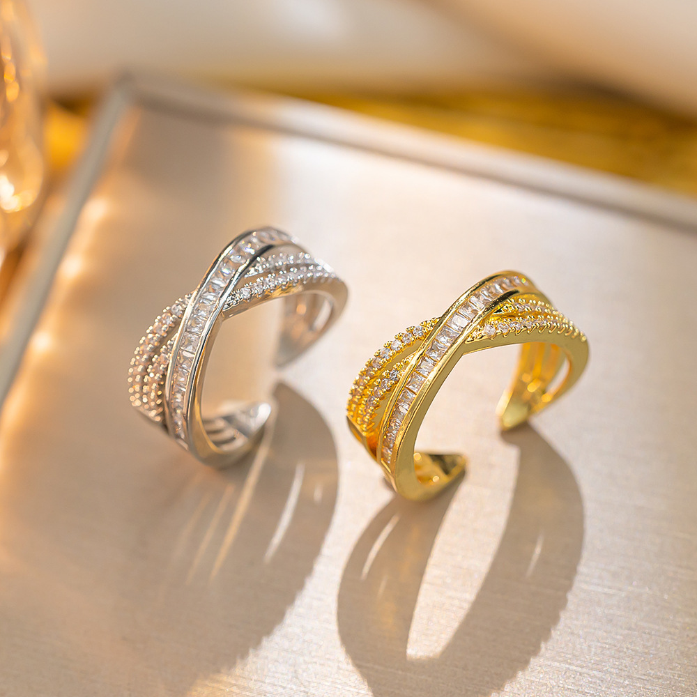 Dongdaemun double layer micro inlaid zircon ring simple female fashion personality cold style open ring _voghion.com