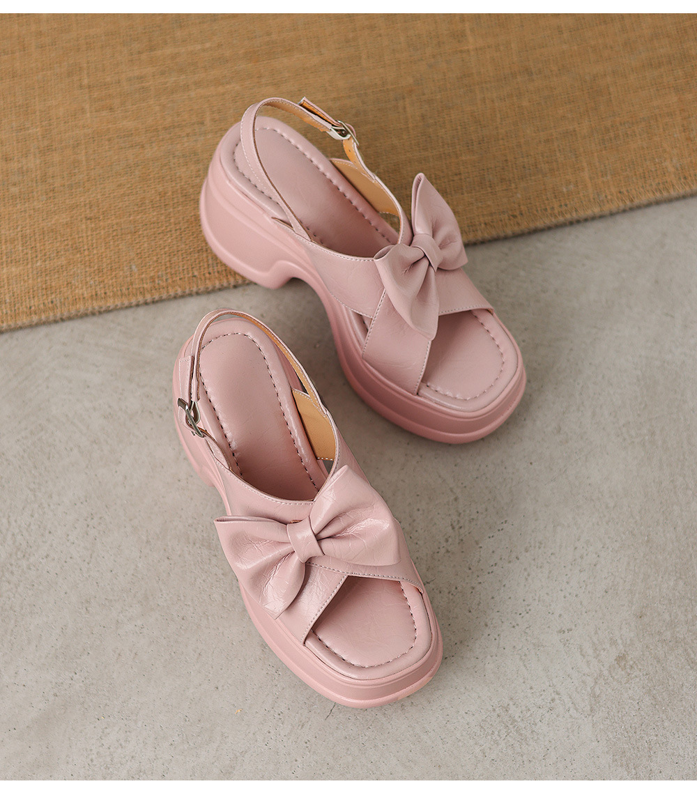Sandal cao gót nữ hở mũi đế platform nơ bướm, gót siêu cao 12 cm — Hồng nhạt, màu trắng ngà chi tiết 11