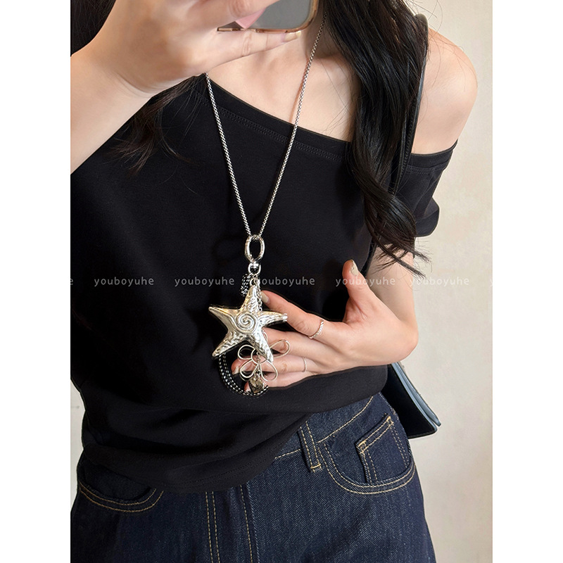 Y2K Hottie! Starfish Flower Pendant Necklace Women's Sweet Cool Cool Style Long Accessories 2025 New Sweatshirt Chain