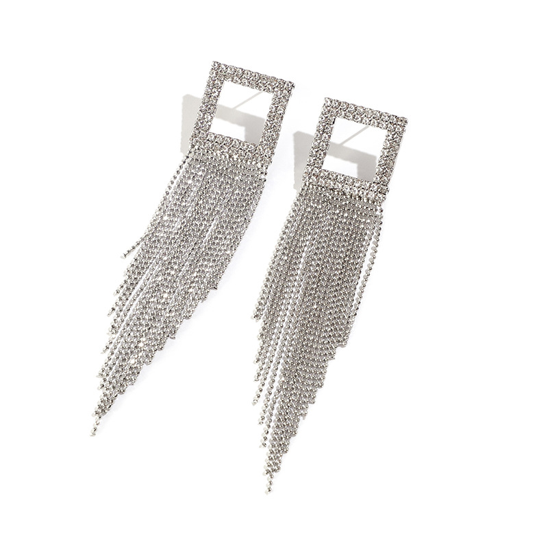 Alloy Material South Korea New Long Tassel Rhinestone Exaggerated Earrings Personality Fashion Round Bead Earrings