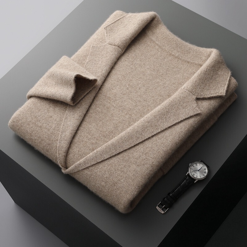 Autumn and Winter Men's Korean Style Wool Cardigan Suit Lapel Jacket Loose Fashionable Knitted Casual Suit Outer Top