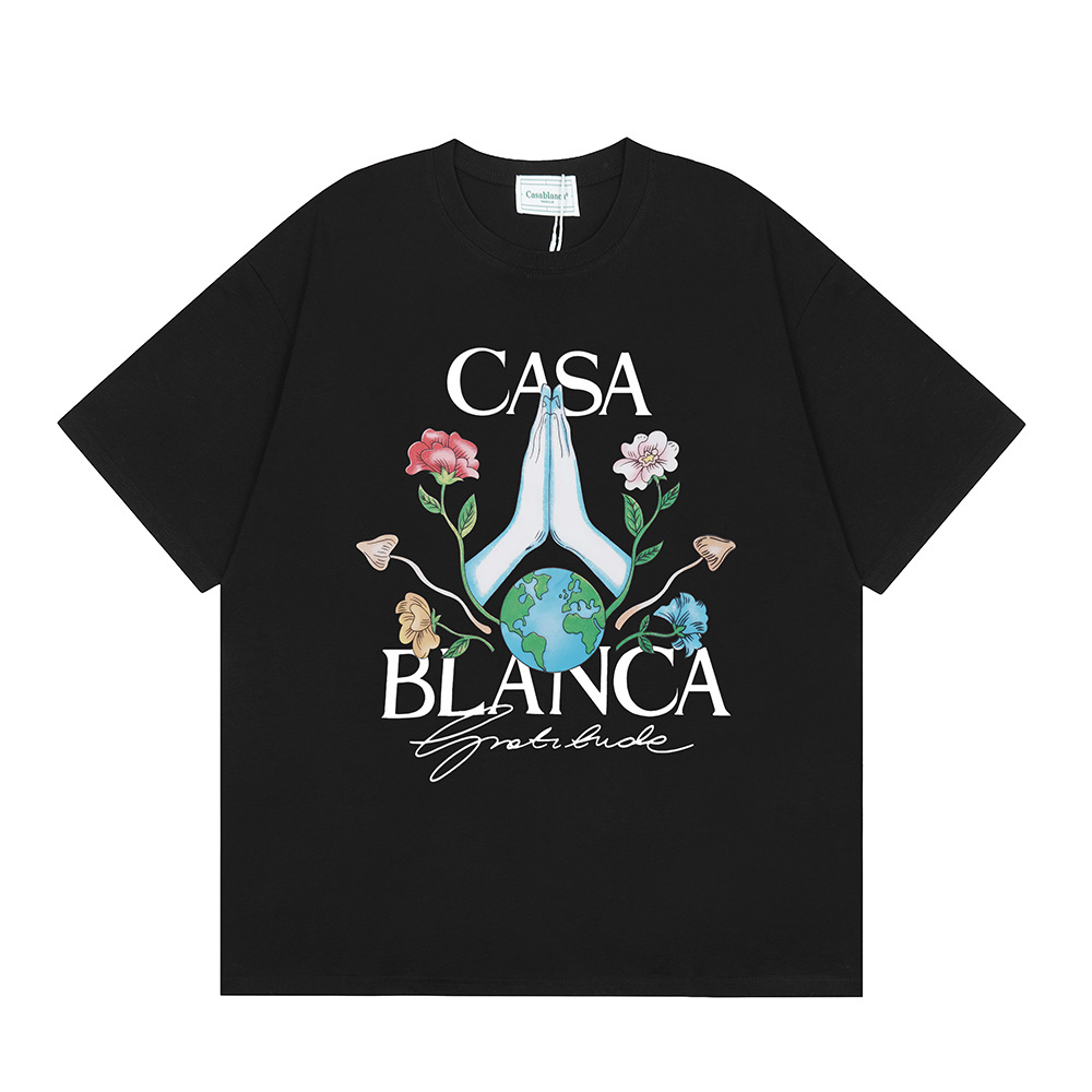 Casa Casablanca manga corta versión correcta ins camiseta de algodón casual de la marca de moda de nicho europea y americana de algodón de la calle