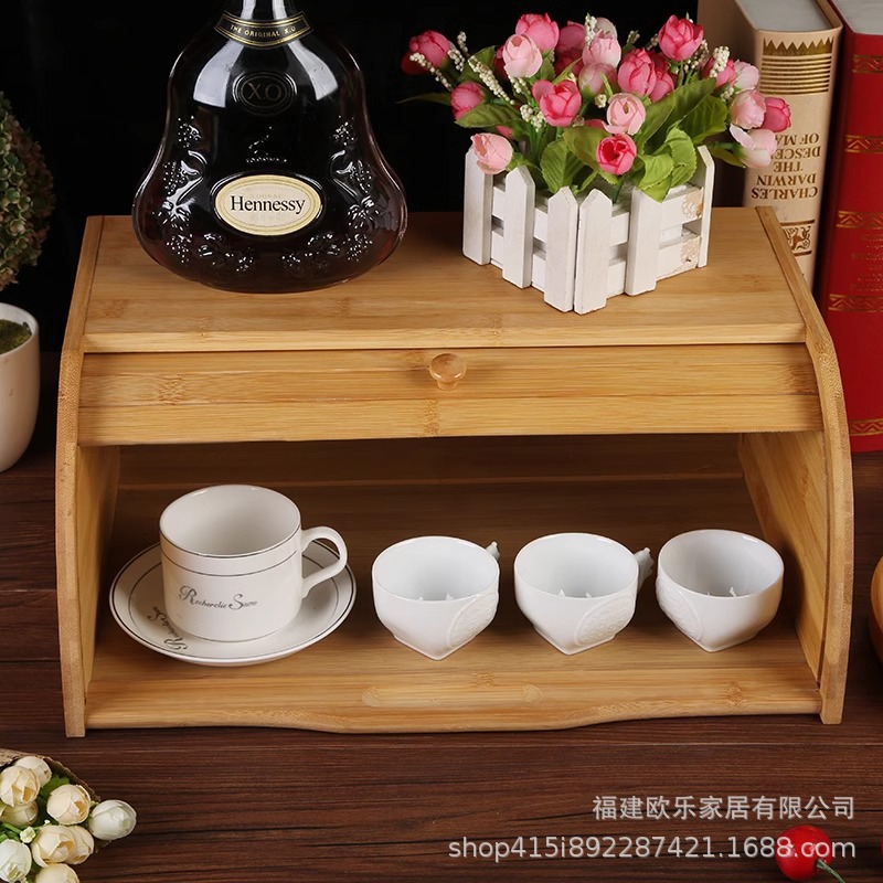 Spot caja de pan de bambú caja de almacenamiento de frutas a prueba de polvo caja de almacenamiento de alimentos multifuncional puerta de persiana enrollable pedido de comercio exterior