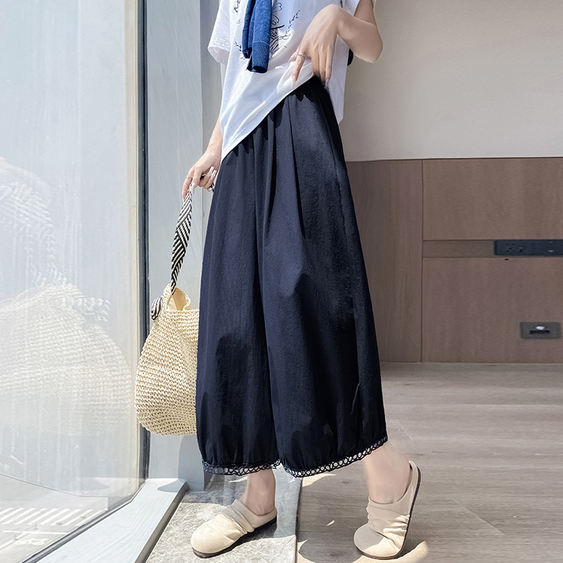 中空レースブルマ女性の 2025 夏ドレープバルーンパンツカジュアルワイドレッグルーズシンプルなアイスシルク 9 点パンツ|undefined