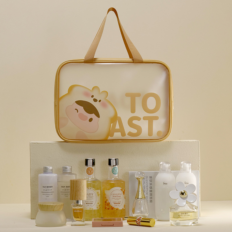 Bolsa de lavado portátil de gran capacidad Bolsa de cosméticos con doble asa PU Viajes grandes, artículos de tocador portátiles, almacenamiento de maquillaje