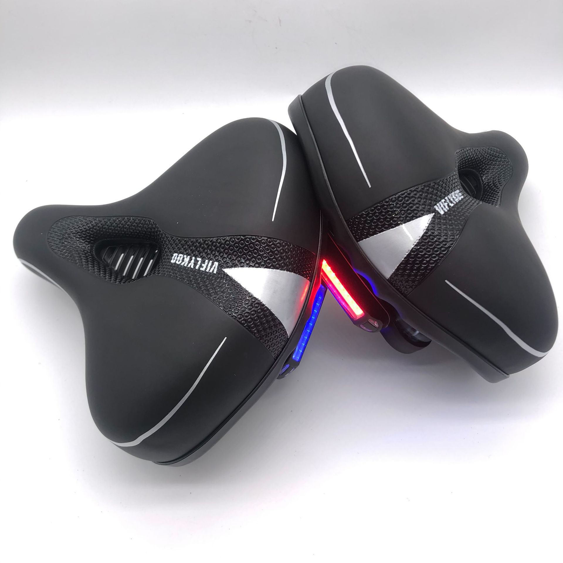 PLSELIS cojín de bicicleta de carretera de montaña con luz trasera sillín de fibra de carbono cojín de asiento suave hueco bolsa de asiento de silicona