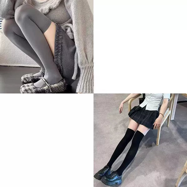 [2 pairs of over-the-knee socks] black + gray