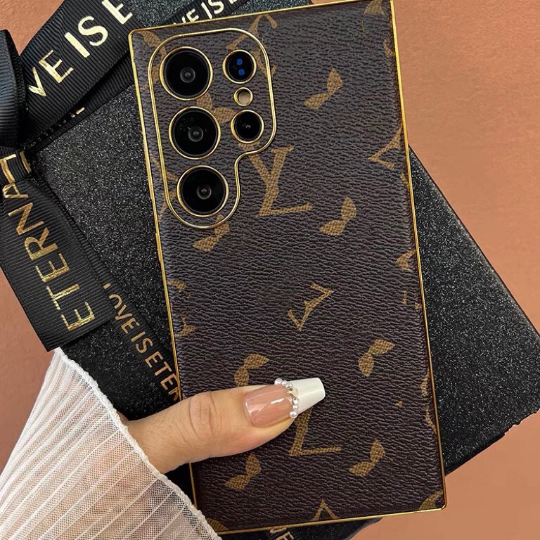 New Electroplated Trendy Brand Suitable for Samsung Galaxy S24Uitra Leather Mobile Phone Case S23Uitra Internet Celebrity S24+
