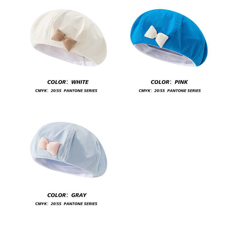 Hat female autumn and winter solid color bow beret parent-child Korean version white sweet bud hat retro painter hat_voghion.com