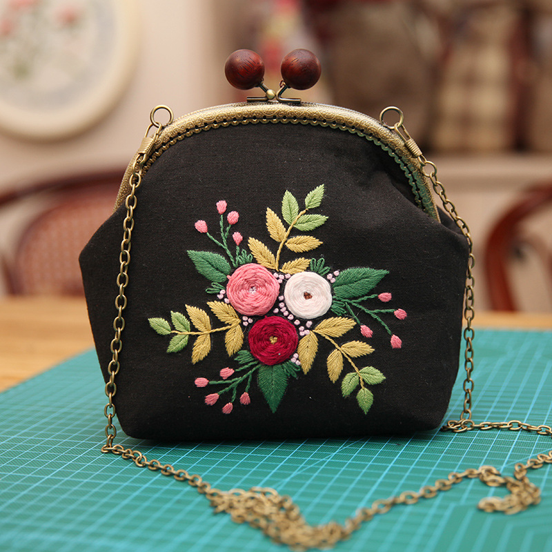 Bolso de mano bordado DIY, con estructura metálica, estilo Lu, artesanal, al por mayor