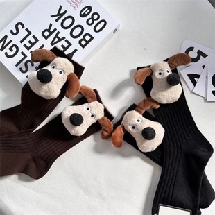 Cartoon Doll Stereo Puppy Double-Needle High-Waist Socks for Women Autumn and Winter New Cute Cotton Personalized Outerwear Accessories Socks
