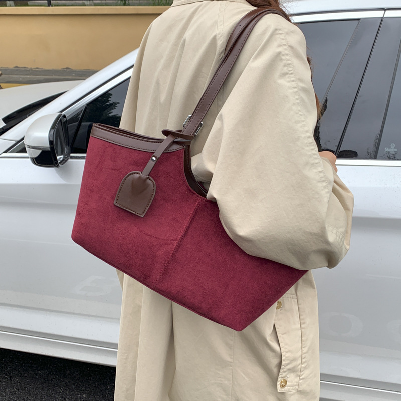 跨境拼接大容量腋下包韩系托特包女2025秋冬新款高级感通勤单肩包|undefined