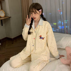 厂家直销精选新款睡衣女长裤长袖开衫长裤韩版大码家居服跨境批发