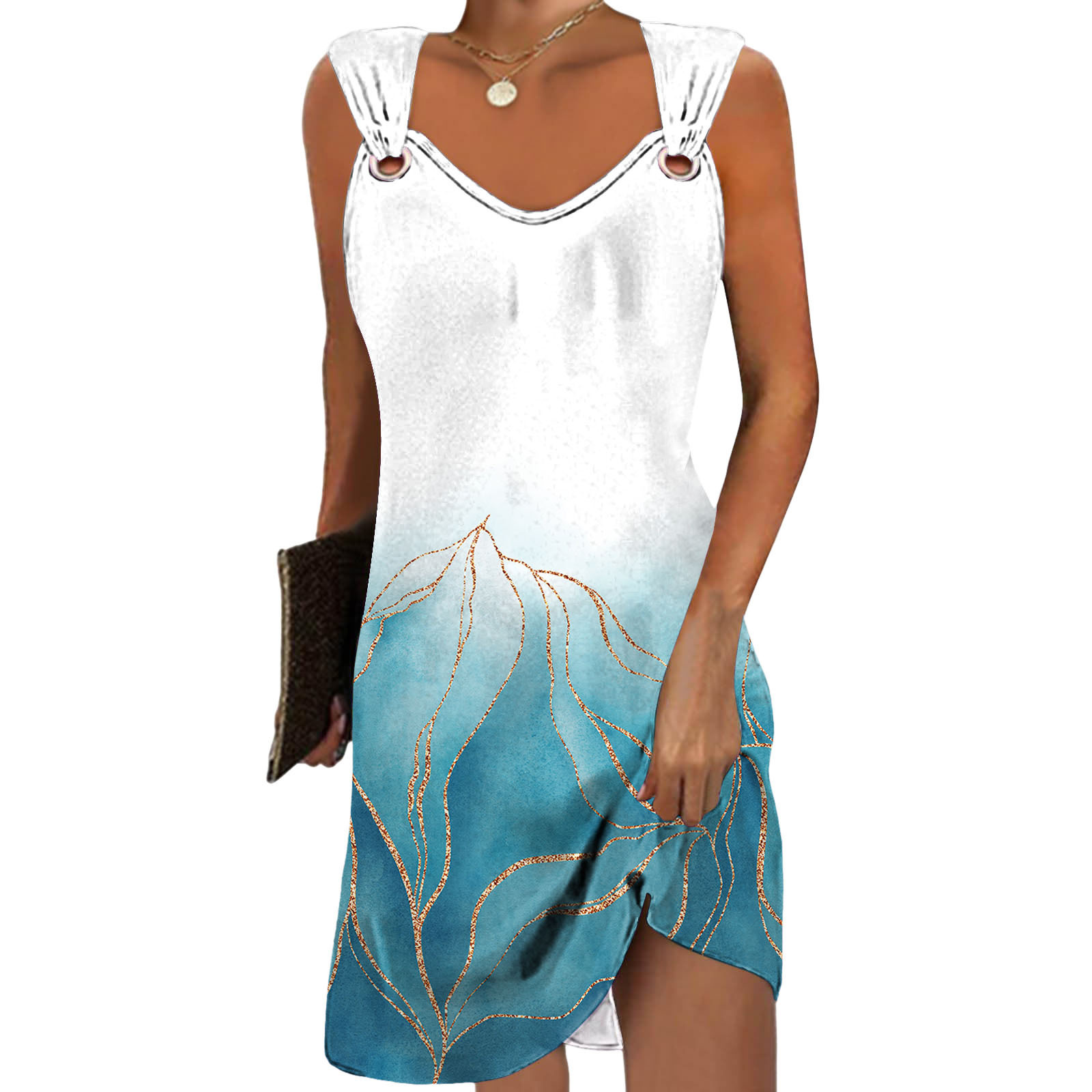 Slim Fit Mid Length Spaghetti Strap Dress Eyelet Button Detail Ethnic Style Spring Summer Wholesale Available