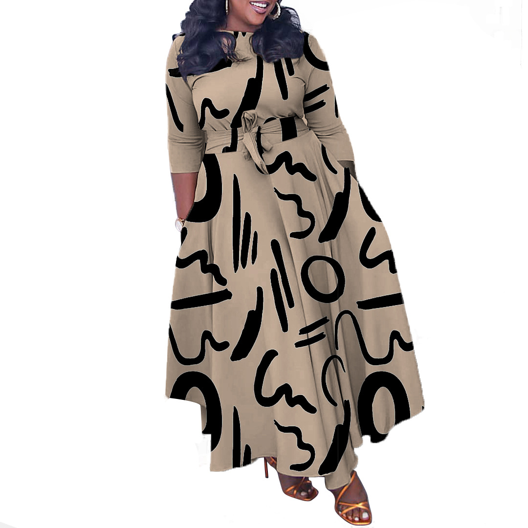 Regular Dress Retro Vacation Round Neck Printing Straps Nine Points Sleeve Printing Maxi Long Dress Daily Street display picture 10