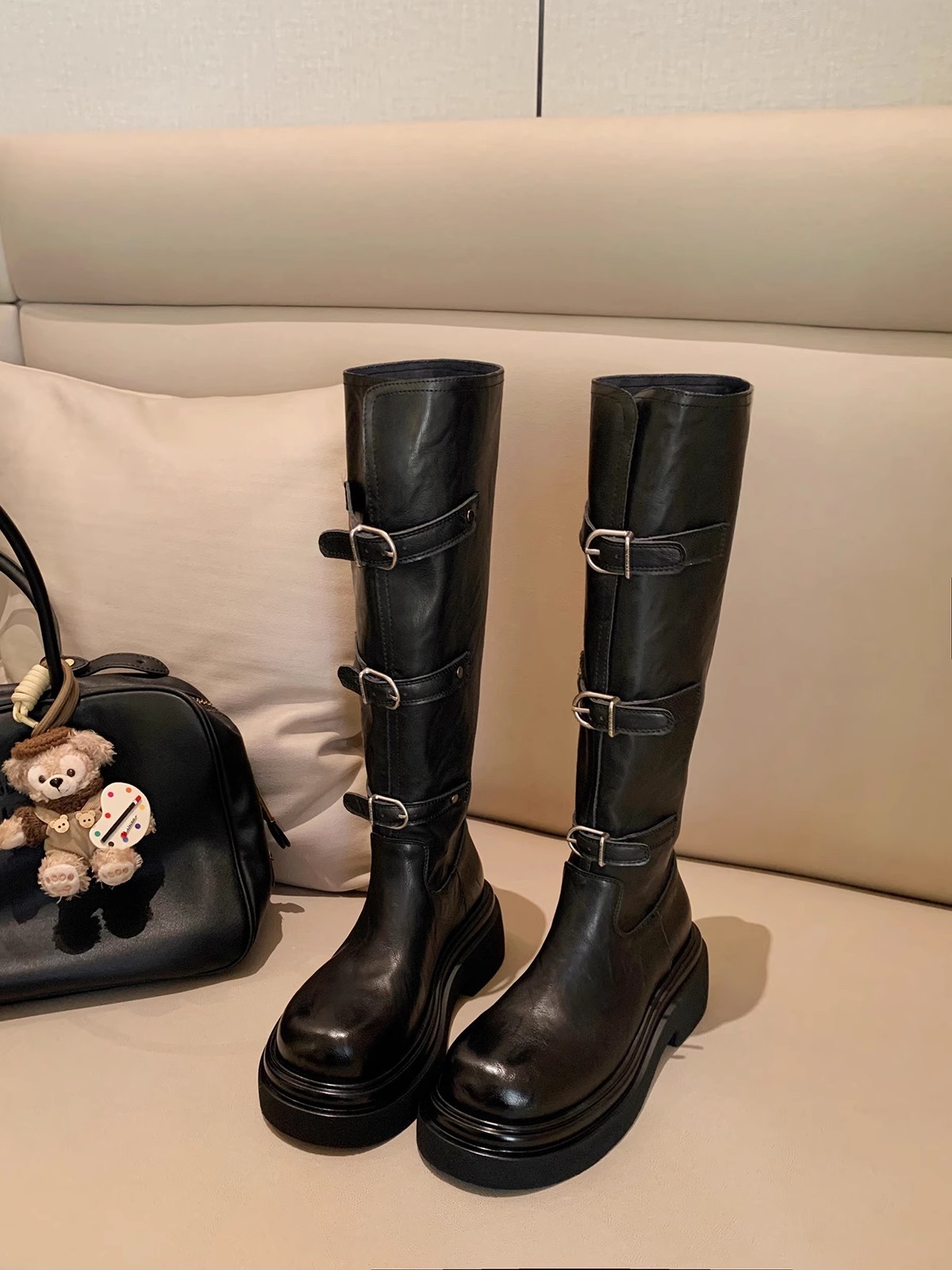 [Dos versiones] nuevo estilo de moda de cinturón de invierno y otoño de la uva, botas cortas de caballo con cabeza redonda y fondo grueso