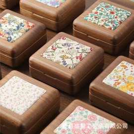 新中式印花首饰盒实木手链项链包装盒便捷式耳钉珠宝饰品手串锦盒