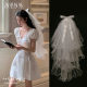 Veil License Registration Proposal Bow Pearl Puffy Veil Bride Wedding Headwear Advanced Photo Props