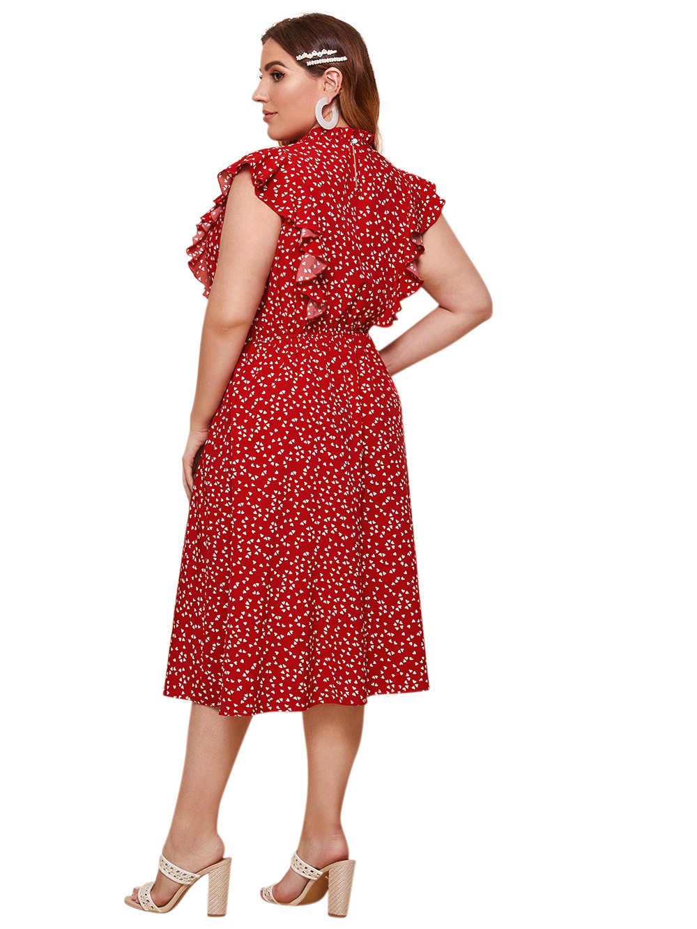 Plus Size Casual Red Print Dress NSDF28178