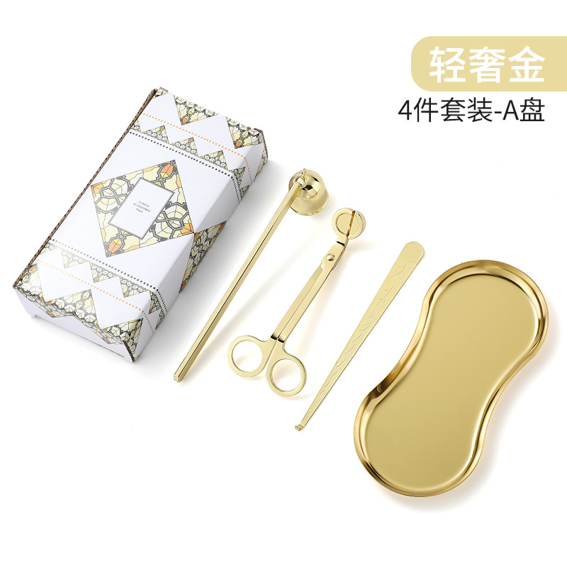 Navidad DIY tamaño pequeño aromaterapia vela herramientas de tres piezas de acero inoxidable vela tijeras vela cubierta traje