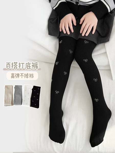 2026 Foreign Trade Children's Tights Spring Girls' Bow Print One-Piece Dance Tights for Outerwear
