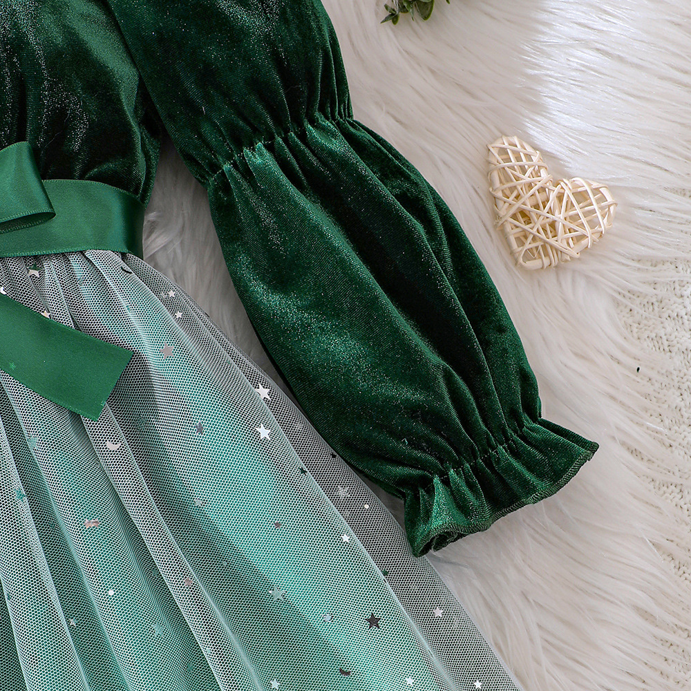 EW – vêtements pour enfants, nouveau produit pour filles, robe de princesse en maille dégradée de velours, automne et hiver, Q1403-C_voghion.com
