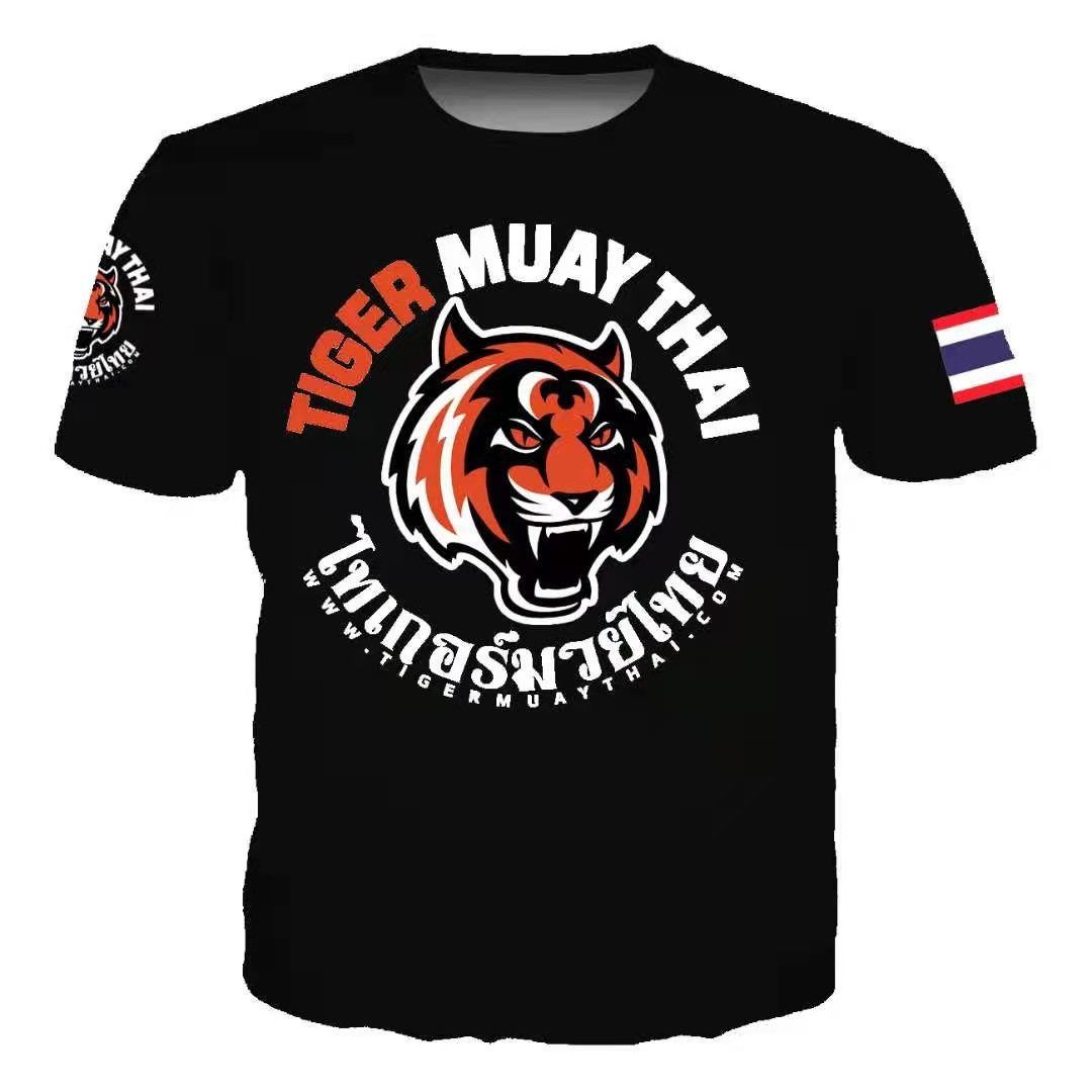 Muay Thai Short-sleeved T-shirt Tiger Head 3D Printed Men's and Women's Round Neck Sports and Fitness Training Clothes Quick-drying Breathable Top
