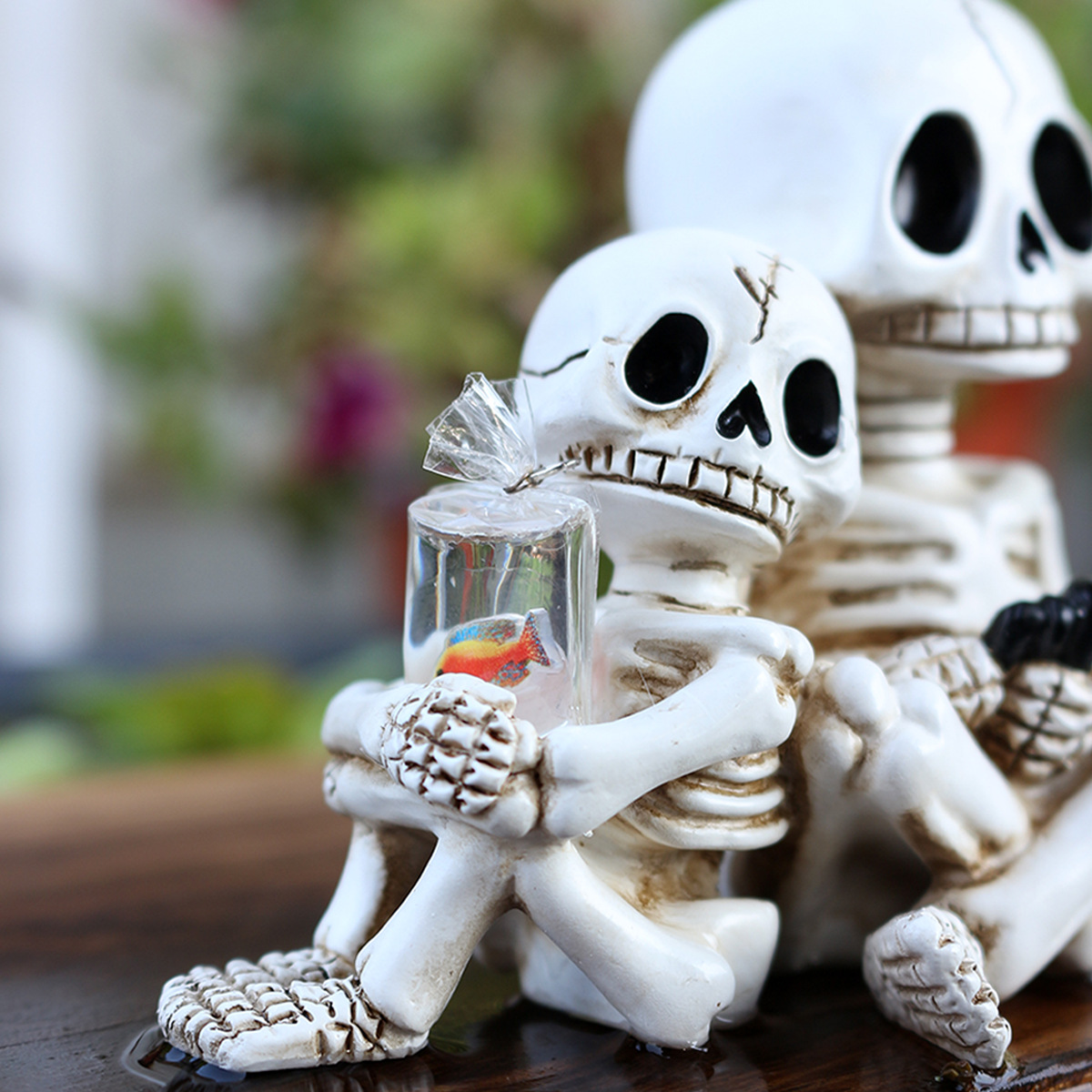 New Skull Father and Son Fishing Ornament Creative Resin Ornament Halloween Ghost Head Father and Son Fishing Warm Scene Now