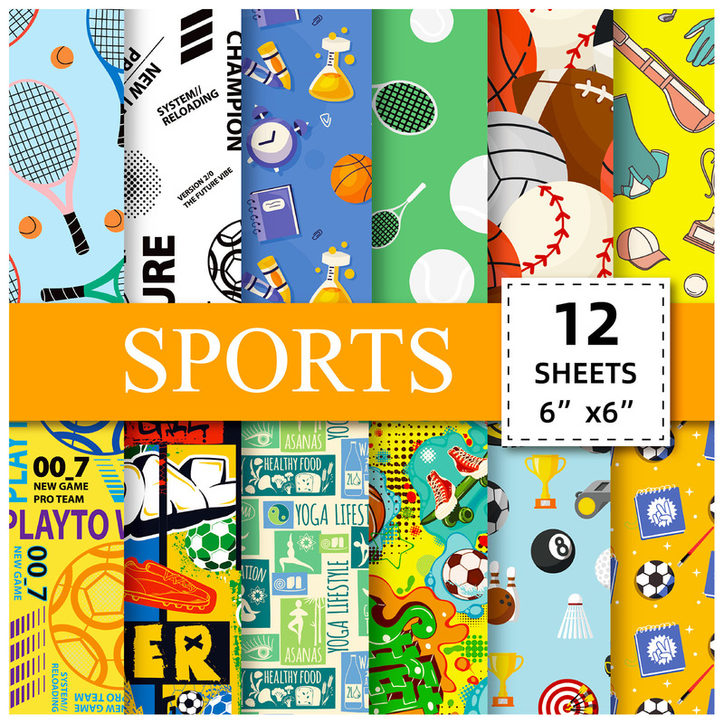 【Fixed Price】Cross-Border Direct Purchase 12 Sheets/Pack Photo Album Cutting Paper Sports-Themed Hot-Selling Journal Material Background Paper 6inch