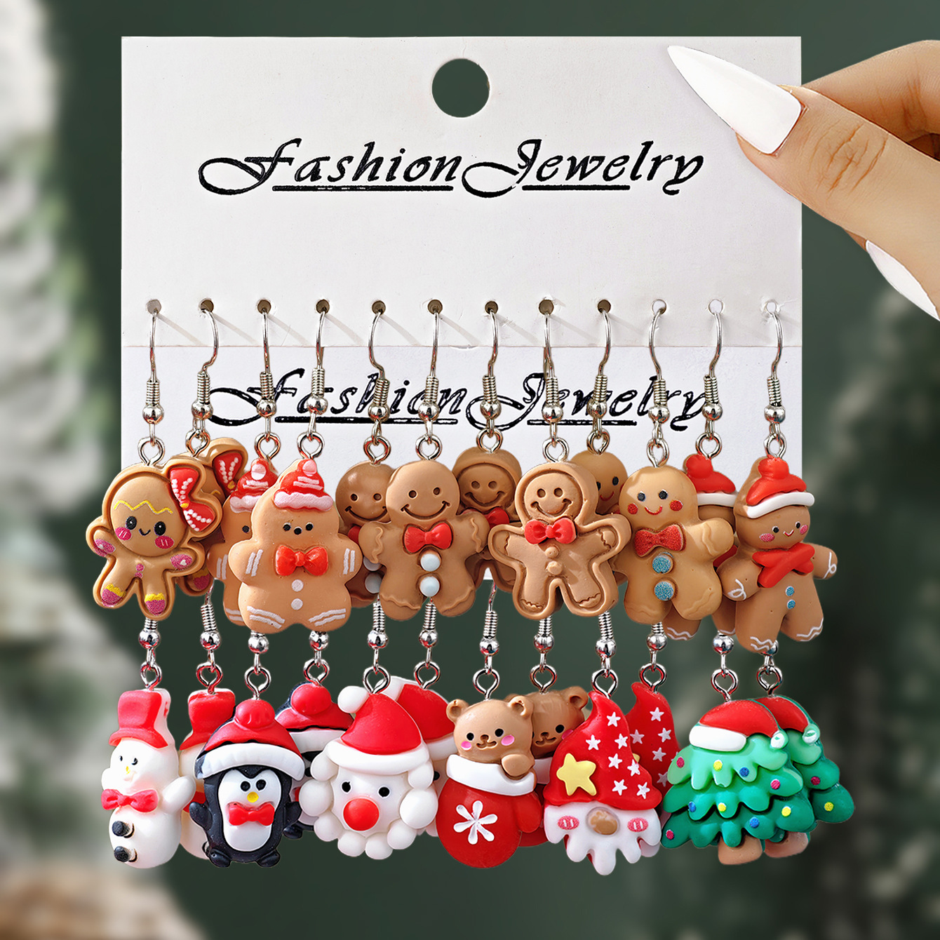 12pcs transfronterizos venta caliente pendientes de Navidad creativos Papá Noel muñeco de nieve lindo pequeño alce set de regalo