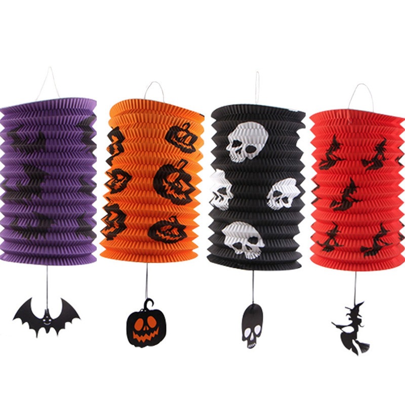 Halloween Organo linterna casa embrujada bar escenas de decoración lámpara de calabaza colgante linterna de papel plegable
