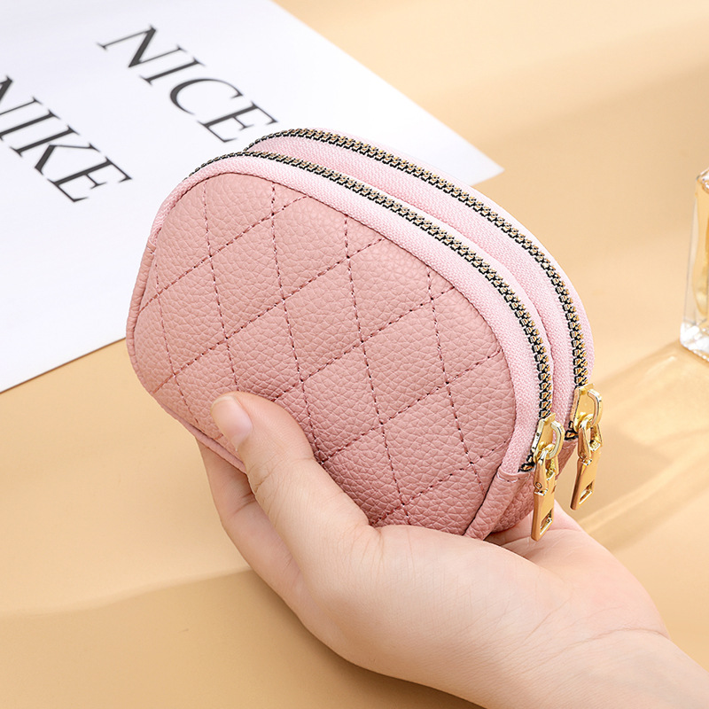 Nuevo portátil mini billetera de niñas, coche de diamante, costura de doble cremallera, monedas, bolso de cambio, bolso de cambio, piel pu