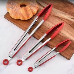 Silicone Food Clips, Stainless Steel Kitchen BBQ Steak Pans, High-Temperature Resistant Oven Baking Food Clips, Grilling Clips