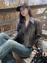 美式复古皮衣夹克小皮衣外套女美拉德时尚潮流短款机车服帅气显瘦