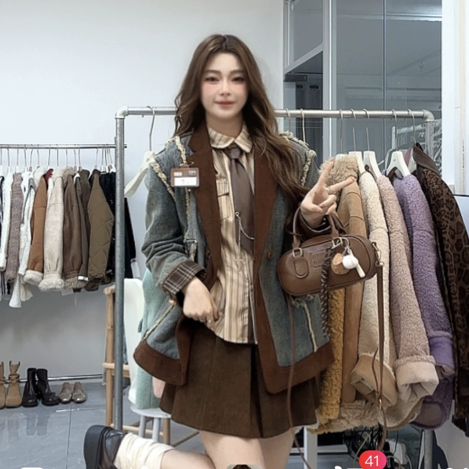 2024 новый темно-зимний наряд Mayard носить джинсовый вельветовый пиджак белая модница