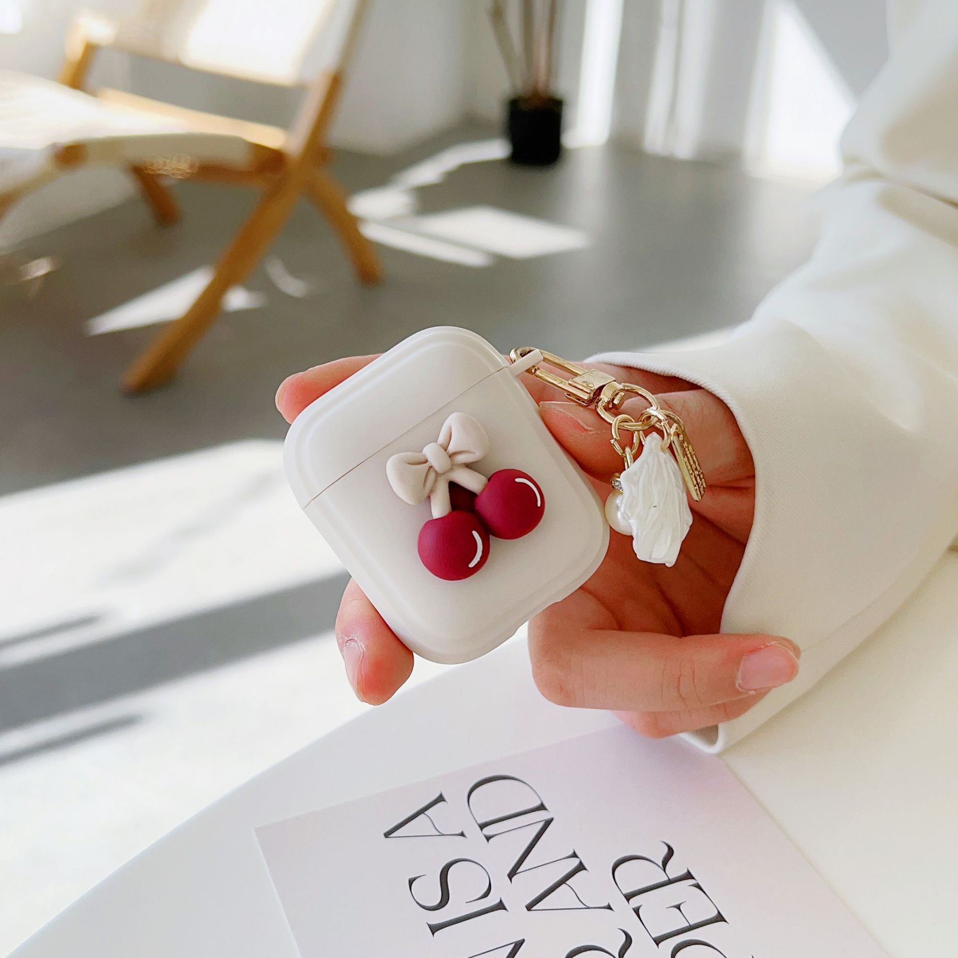 Ins creativo conchas de dibujos animados rojo cereza para Apple auriculares caso airpods4 generación auriculares cubierta protectora image 3