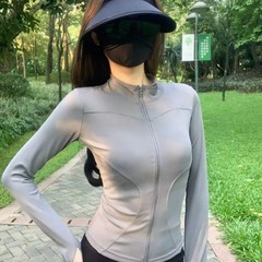スタンドアップカラーヨガ日焼け止め服女性 2025 夏インターネット有名人フィットネスジッパー長袖夏ウエストスポーツスリム日焼け止め服