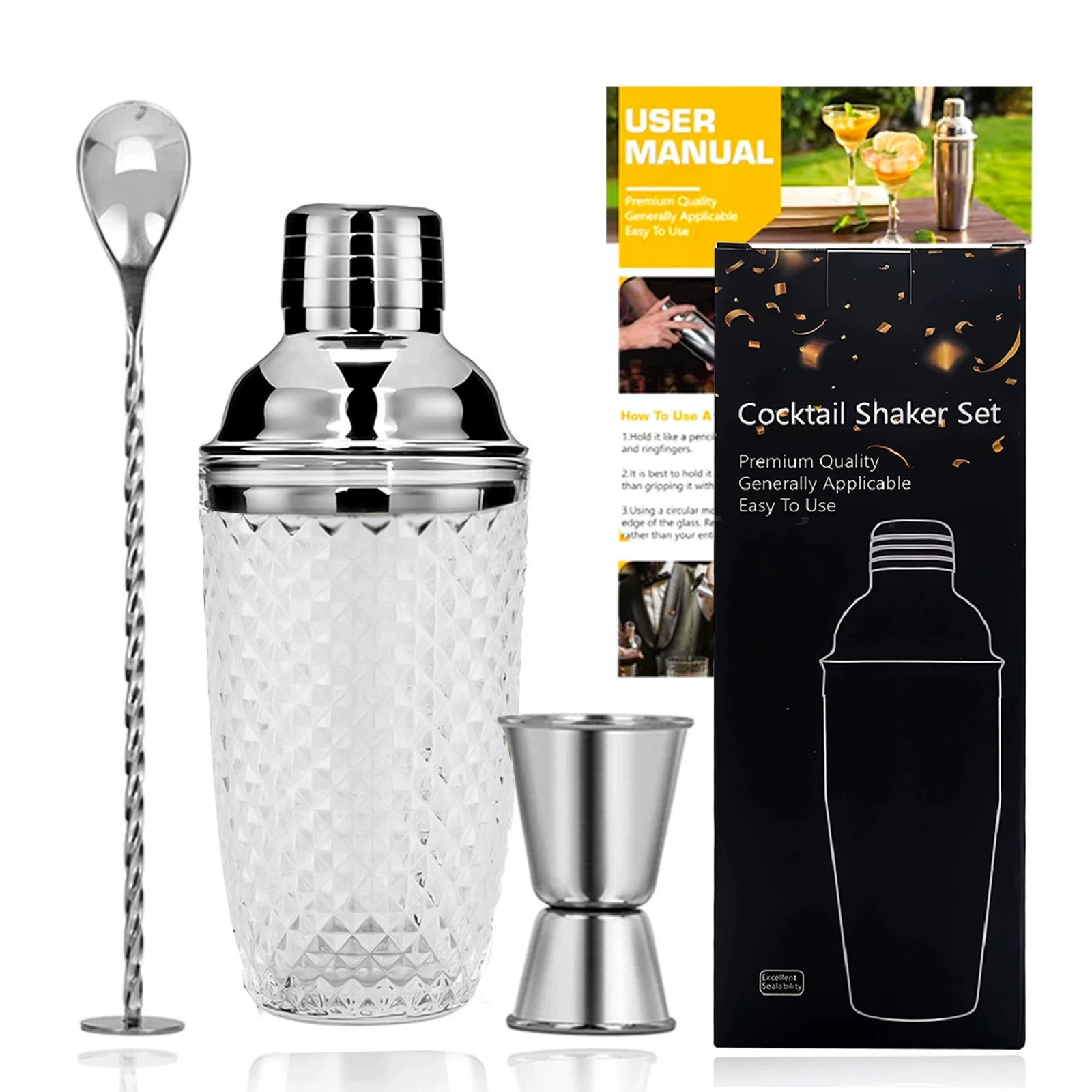 [3종세트] 400ml 실버 다이아몬드 패턴 유리