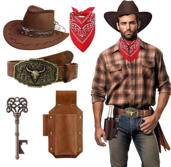 Jeans occidentales COS accesorios completo sombrero de vaquero Paisley buey buckle amplio cinturón cubierta de botella de cerveza