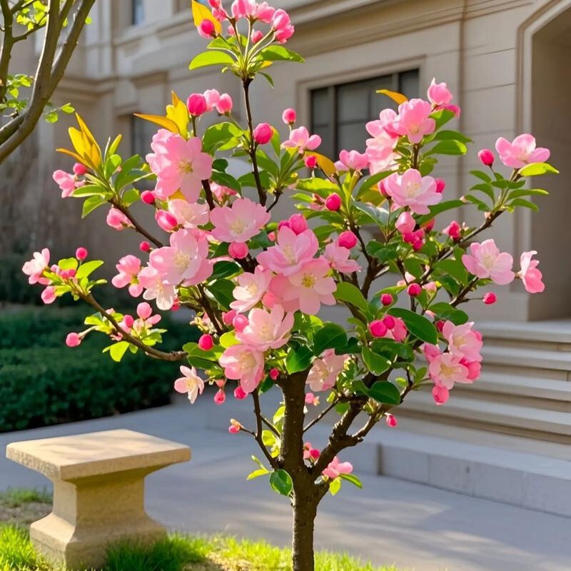Potted Begonia Plant with Flower Buds, Bonsai Flower Plant, Easy-To-Care-For Green Plant for the Garden, Old Stump Tree