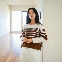 在庫あり 快適カジュアル風セーター 2025春新作 ゆったりストライプ万能秋冬ニットセーター レディース