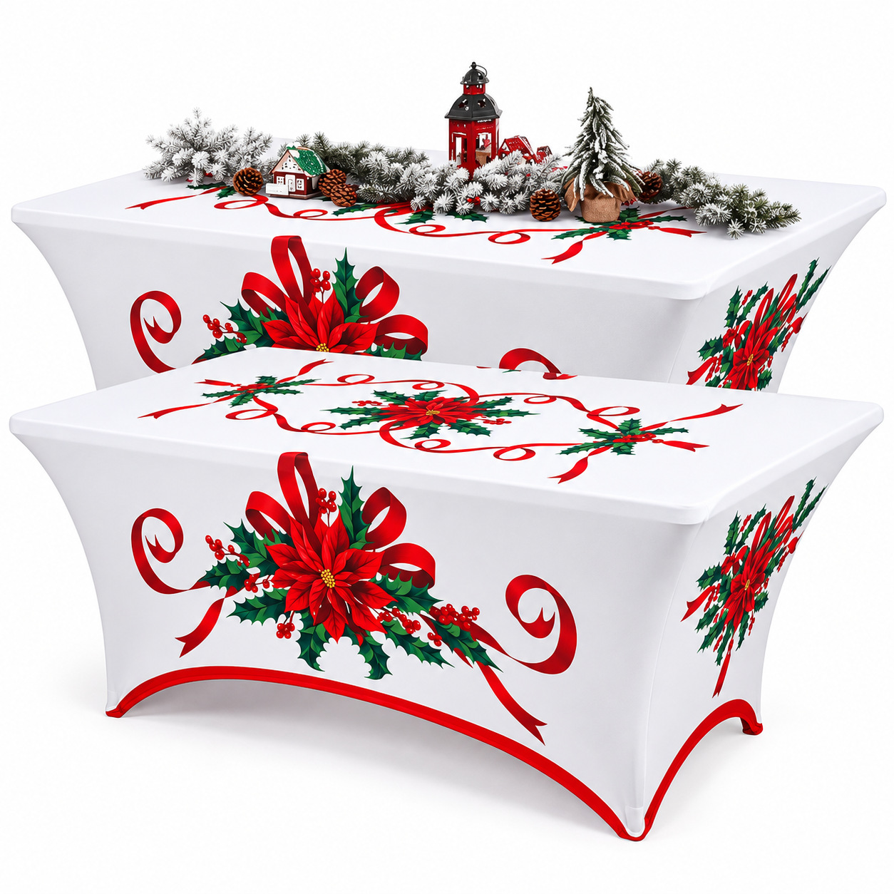 Weihnachts-Stretch-Tischdecke Cocktail-Tischhusse Hochzeits-Bankett Rechteck-Tischdecke wasserdicht und schmutzabweisend Milchseide-Tischdecke