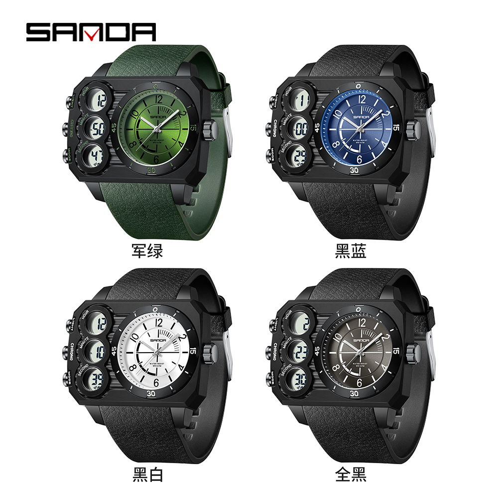 Reloj electrónico SANDA Reloj deportivo multifunción de cuenta regresiva de doble pantalla Reloj de estudiante de gran esfera luminoso impermeable