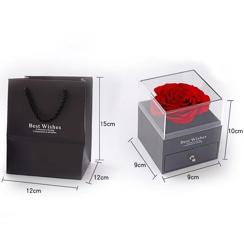 Caja de regalo de collar de rosa acrílica de flor eterna, caja de joyería para Navidad, San Valentín, regalo de cumpleaños, caja de regalo al por mayor