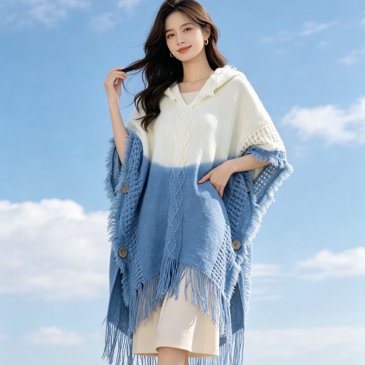 Direct wholesale from Dali, Yunnan: Pure plant-based indigo-dyed tie-dye hooded shawl for daily use and travel