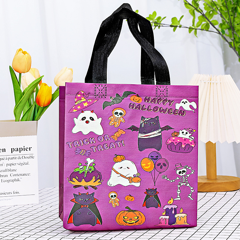 Pumpkin Graphic Laminated Nonwoven Black Handle Tote Bag 19