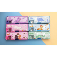 漫画小动物多机能学生両开き铅笔ボックスかわいいフラッシュフィルムプラスチック文房具ボックス子供ペンボックス