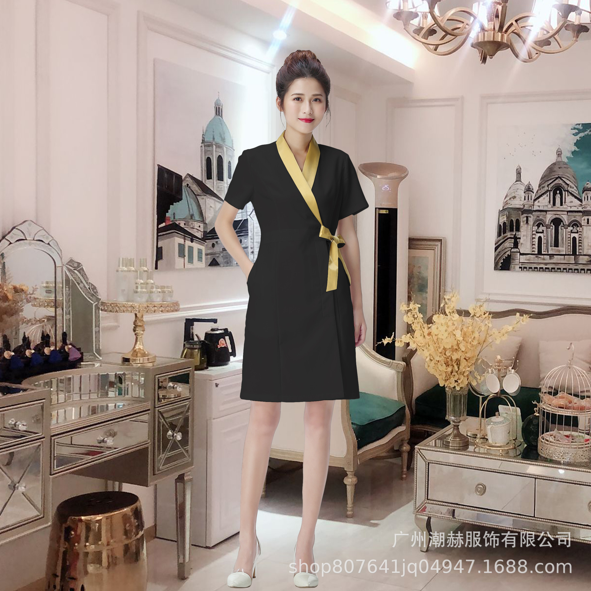 足疗养生会所酒店前台足浴技师气质工服美容院美发美甲师黑色套装