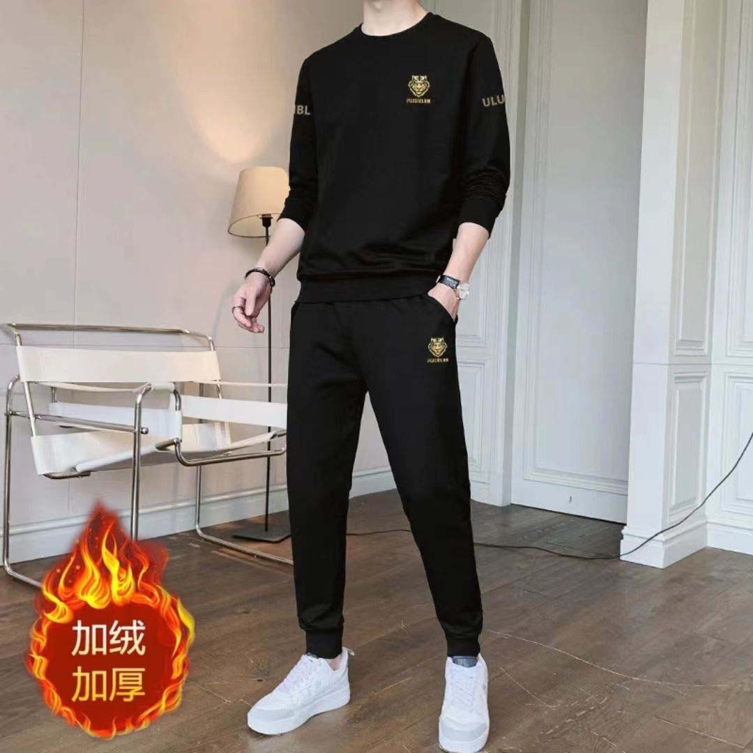 Traje de hombre casual moda de otoño nuevo cuello redondo manga larga deportes juventud versátil simple traje de dos piezas de hombre