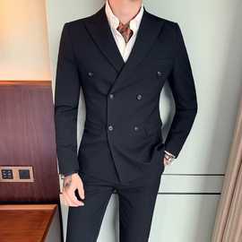 双排扣西服套装男士修身韩版潮流休闲帅气新郎结婚西装外套春秋季